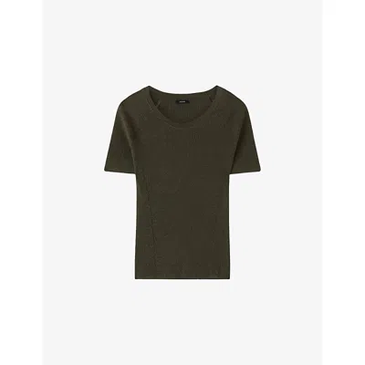 Joseph Womens Palm Leaf Belarb Ribbed Knitted Top In Green