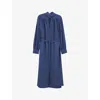 Joseph Womens Harbour Bolero Tie-neck Silk Crepe-de-chine Midi Dress In Harbour