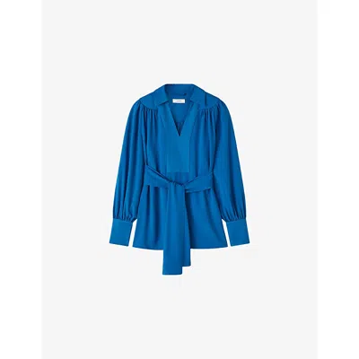 Joseph Womens Siam Blue Bou Belted-waist Crepe Blouse