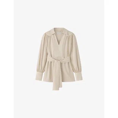 Joseph Womens Sandstone Bou Belted-waist Crepe Blouse In Neutral