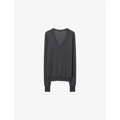 JOSEPH WOMENS SMOKE CASHAIR V-NECK CASHMERE KNITTED JUMPER