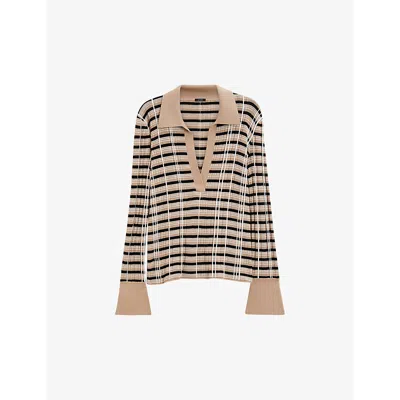 Joseph Womens Blusher Combo Checked Open-collar Merino Wool And Silk-blend Top