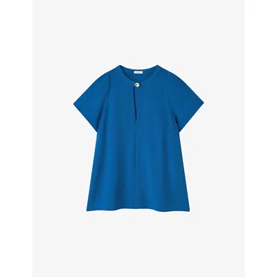 Joseph Womens Siam Blue Donna Button-neck Crepe Blouse