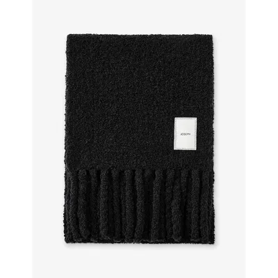 Joseph Womens Fringed Knitted Scarf Black