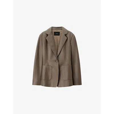JOSEPH WOMENS GLENVIEW SINGLE-BREASTED LEATHER BLAZER MUSHROOM