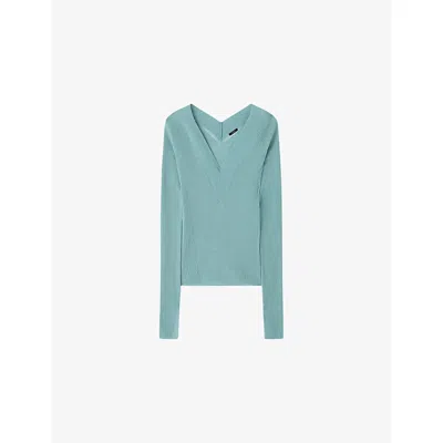 Joseph Womens  Harti V-neck Knitted Top In Blue