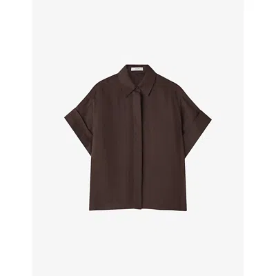 Joseph Womens Espresso Justi Short-sleeved Ramie Blouse In Brown