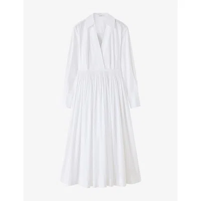 Joseph Womens White Kathe V-neck Cotton-poplin Midi Dress