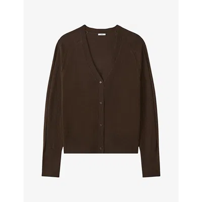 Joseph Womens  Keane V-neck Cashmere Cardigan In Brown