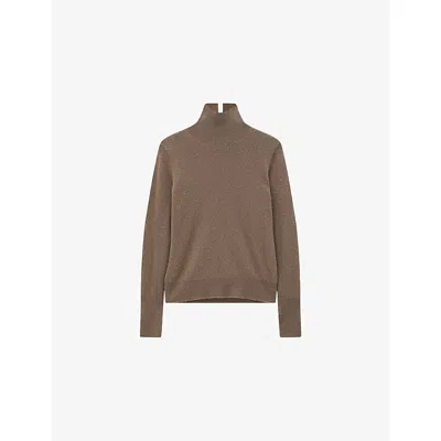 Joseph Womens Mushroom Light Pure Cashmere High Neck Jumper Xxs In Brown