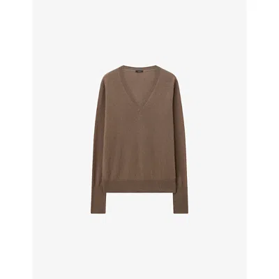 JOSEPH WOMENS MUSHROOM LIGHT PURE CASHMERE V-NECK JUMPER