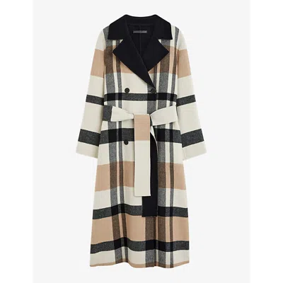 JOSEPH WOMENS BLUSHER COMBO MERTON CHECKED REVERSIBLE WOOL COAT