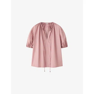 Joseph Womens Musk Nador Tie-neck Cotton-sateen Blouse In Brown