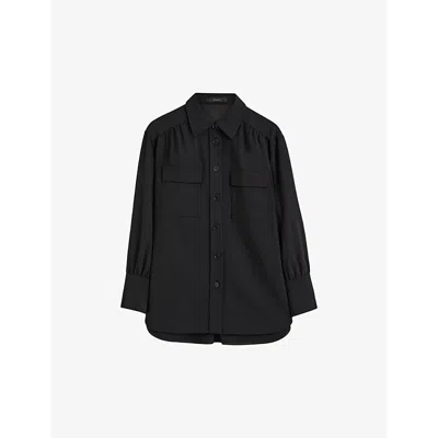 Joseph Womens Black Perle Flap-pocket Viscose And Wool-blend Shirt