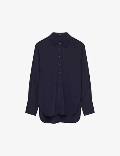 Joseph Womens Navy Relaxed-fit Curved-hem Silk Shirt