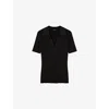 Joseph Womens Black Ribbed V-neck Knitted Polo Top In Black