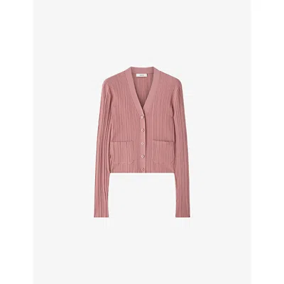 Joseph Womens Musk Sinai Plissé Knitted Cardigan In Pink