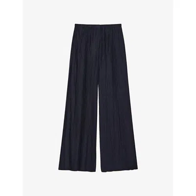 Joseph Womens Navy Thoresby Habotai Wide-leg Silk Trousers In Blue
