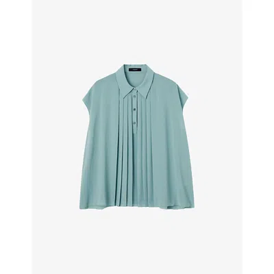 JOSEPH WOMENS LAGOON ANTIN POLO-COLLAR RELAXED-FIT PLISSÉ WOVEN BLOUSE