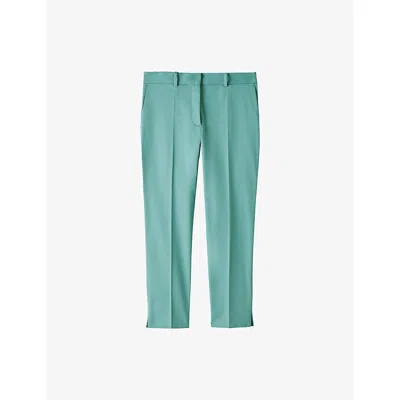Joseph Womens Lagoon Bing Court Slim-leg Mid-rise Stretch-gabardine Trousers In Green