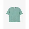 Joseph Womens Brunet Round-neck Crinkled-texture Habotai-silk Top Lagoon