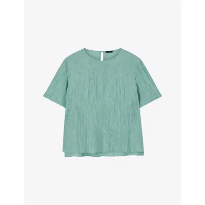 Joseph Womens Brunet Round-neck Crinkled-texture Habotai-silk Top Lagoon