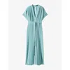 Joseph Womens Sofia Airy Plissé Jumpsuit Lagoon