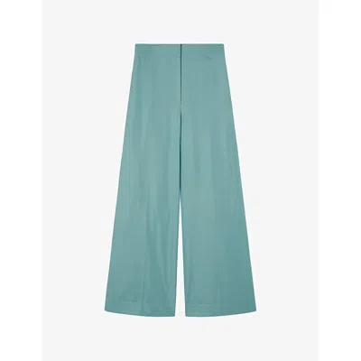 JOSEPH WOMENS JOSEPH THURLOW WIDE-LEG HIGH-RISE SILK AND COTTON-BLEND TROUSERS