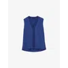 Joseph Womens Cobalt Louis Knitted-trim Silk-crepe Blouse In Blue