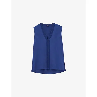 Joseph Womens Cobalt Louis Knitted-trim Silk-crepe Blouse In Blue