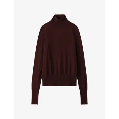 Joseph Womens Mahogany Yara High-neck Regular-fit Cashmere Jumper