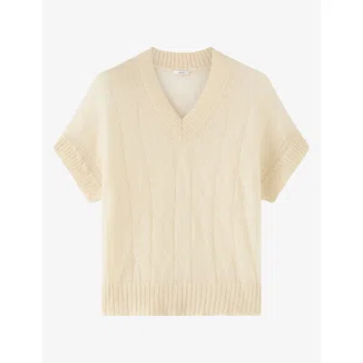 Joseph Womens Mar V-neck Mohair And Silk-blend Top Wax In Brown