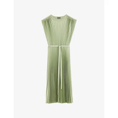 JOSEPH WOMENS MATCHA VOLTA PLISSÉ WOVEN MIDI DRESS
