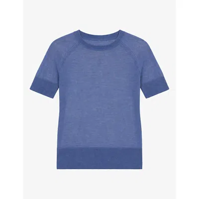 Joseph Womens Mineral Poena Round-neck Short-sleeve Cashmere Top Xs In Blue
