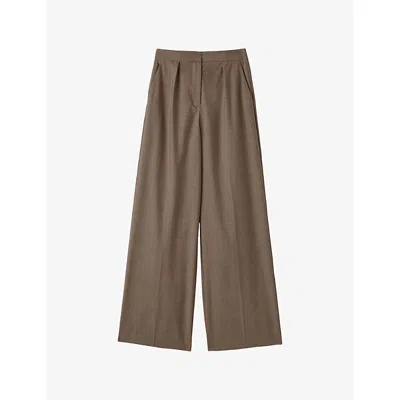 Joseph Womens Mushroom Alanel Tailored Wide-leg Wool Trousers In Brown