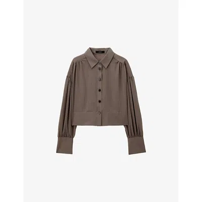 Joseph Womens Mushroom Anais Cropped Wool-blend Blouse In Gray