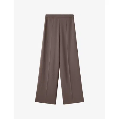 Joseph Womens Mushroom Cady Alane High-rise Wide-leg Stretch-woven Trousers In Brown