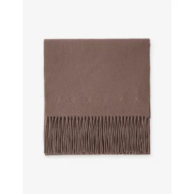 Joseph Womens Mushroom Cecile Brand-embroidered Wool Scarf In Brown