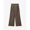 Joseph Womens Mushroom Forest Wide-leg Mid-rise Wool Trousers In Brown