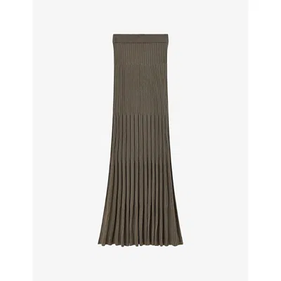 JOSEPH WOMENS MUSHROOM PLEATED RIBBED WOOL KNITTED MAXI SKIRT XS