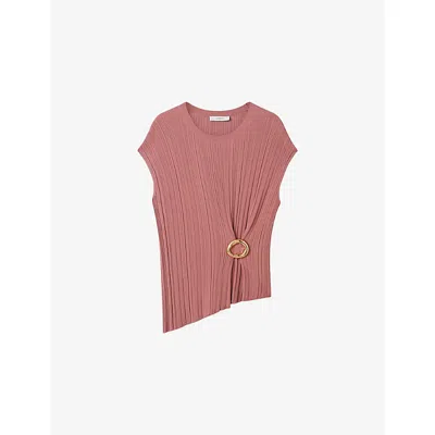 Joseph Womens Musk Kenit Plissé Knitted Top In Brown