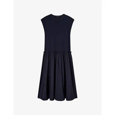 Joseph Womens Navy Dropped-waist Relaxed-fit Cotton-jersey Midi Dress