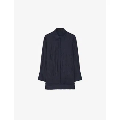 Joseph Womens Long-sleeved Crinkled Silk Blouse Navy