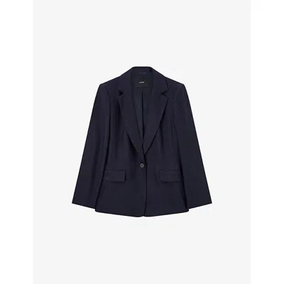 Joseph Womens Navy Marty Notched-lapels Stretch-linen Jacket