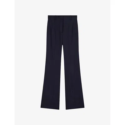Joseph Womens Navy Tafira Flared-leg Stretch-linen Trousers
