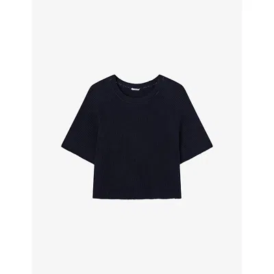Joseph Ribbed Raglan-sleeve Top In Navy