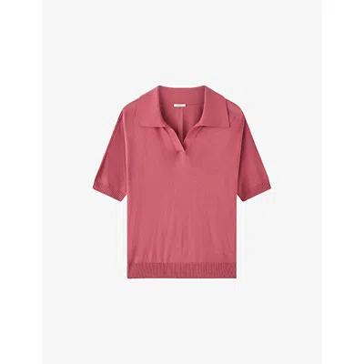 Joseph Womens Niata Short-sleeved Silk-knit Polo Shirt Pomegranate Xl In Pink