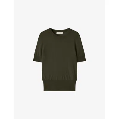 Joseph Womens Palm Leaf Cashair Round-neck Cashmere Top In Green