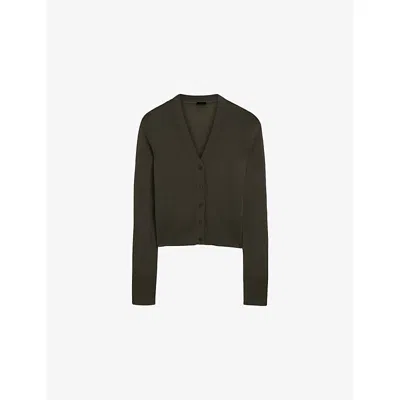 Joseph Womens Palm Leaf Cashair V-neck Cashmere Cardigan In Brown