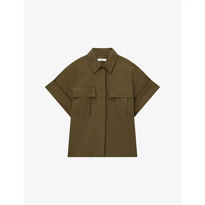 Joseph Womens Palm Leaf Justo Flap-pocket Cotton-poplin Shirt In Green